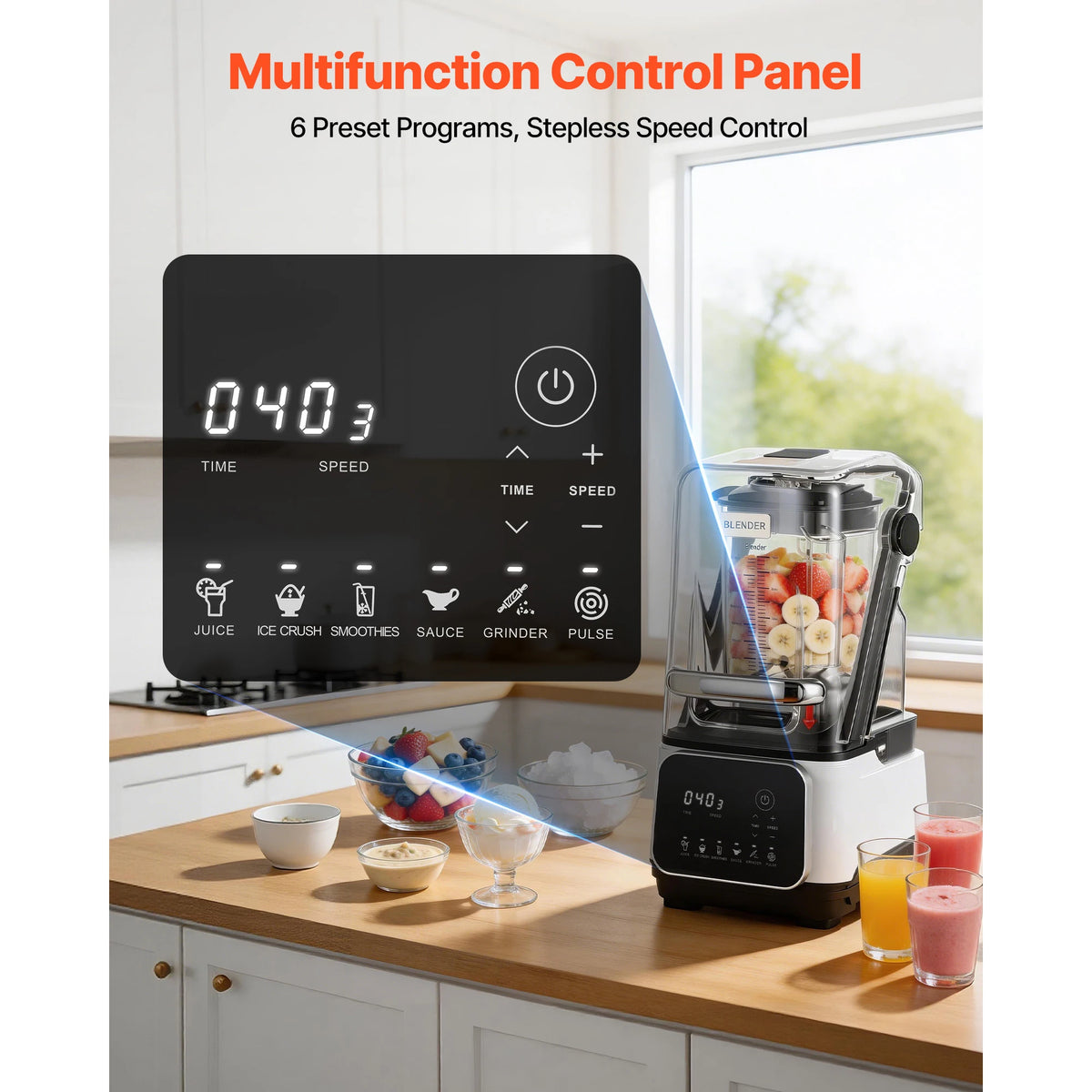 SucceBuy Professional Countertop Blender With Shield And Preset Controls