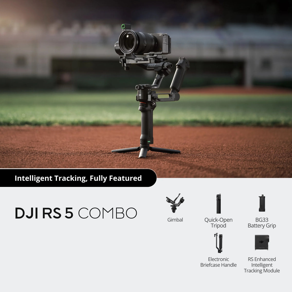 DJI RS 5 Combo | 3-Axis Pro Gimbal for DSLR & Mirrorless | Includes Intelligent Tracking & Briefcase Handle | 1H Charge, 14H Standby