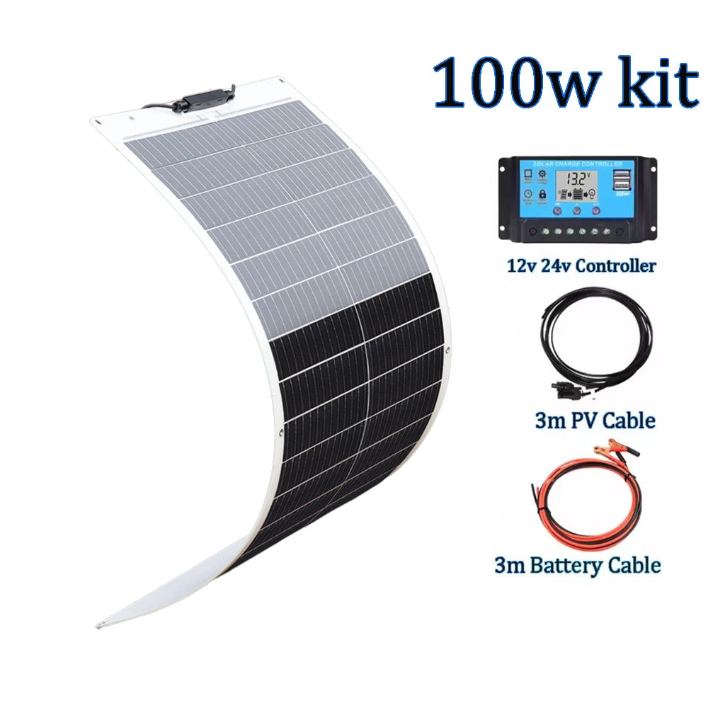 1000W 600W 300W 200W 100W Flexible Solar Panel Protable Solar Panel System 12V 24V Battery Charger for Camping Equipment Home RV