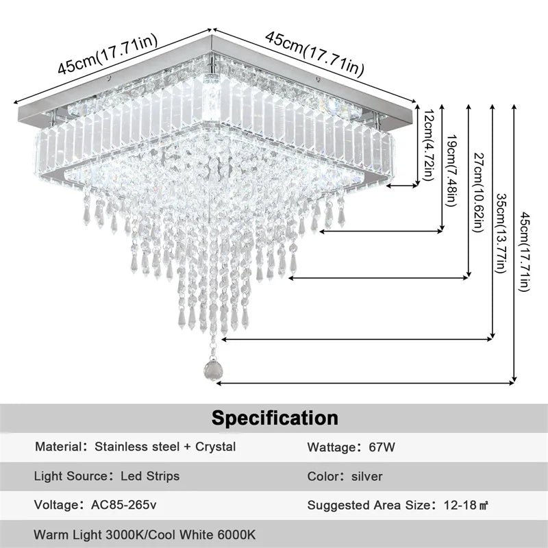 GreeLustr Crystal LED Chandelier With Remote Dimming For Living Rooms