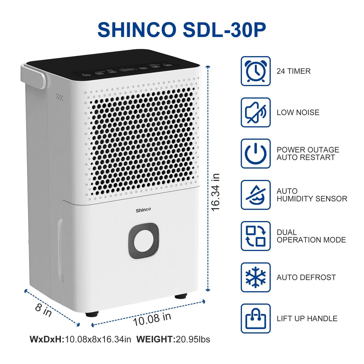 Shinco Home Dehumidifier With Drainage And Humidity Control