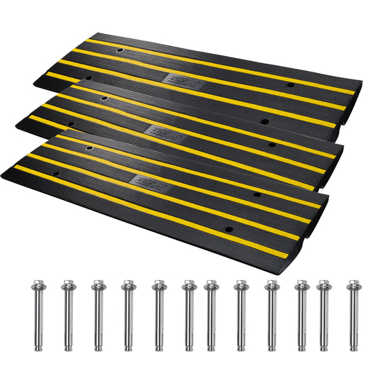 SucceBuy 1/2/3  Cable Protector Ramp Curb Rubber Driveway Threshold Bridge Expandable Ramps for Loading Dock Garage Sidewalk