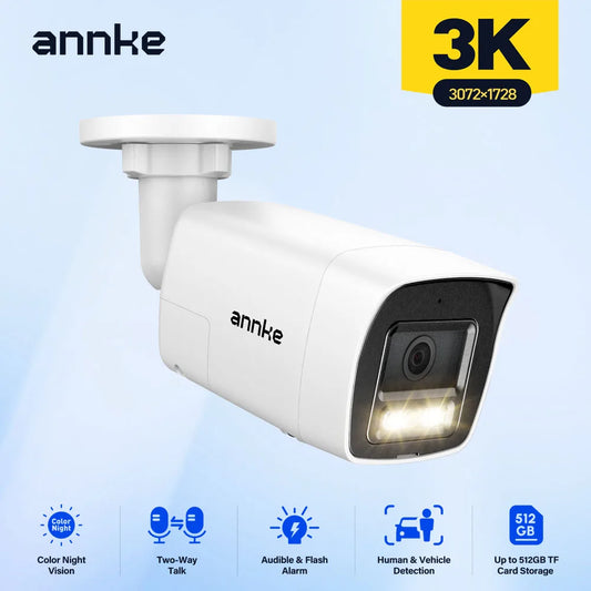 ANNKE 5MP PoE IP Security Bullet Camera 2.8MM Lens Super HD Camera human & Vehicle Detection, Built-in Mic Surveillance