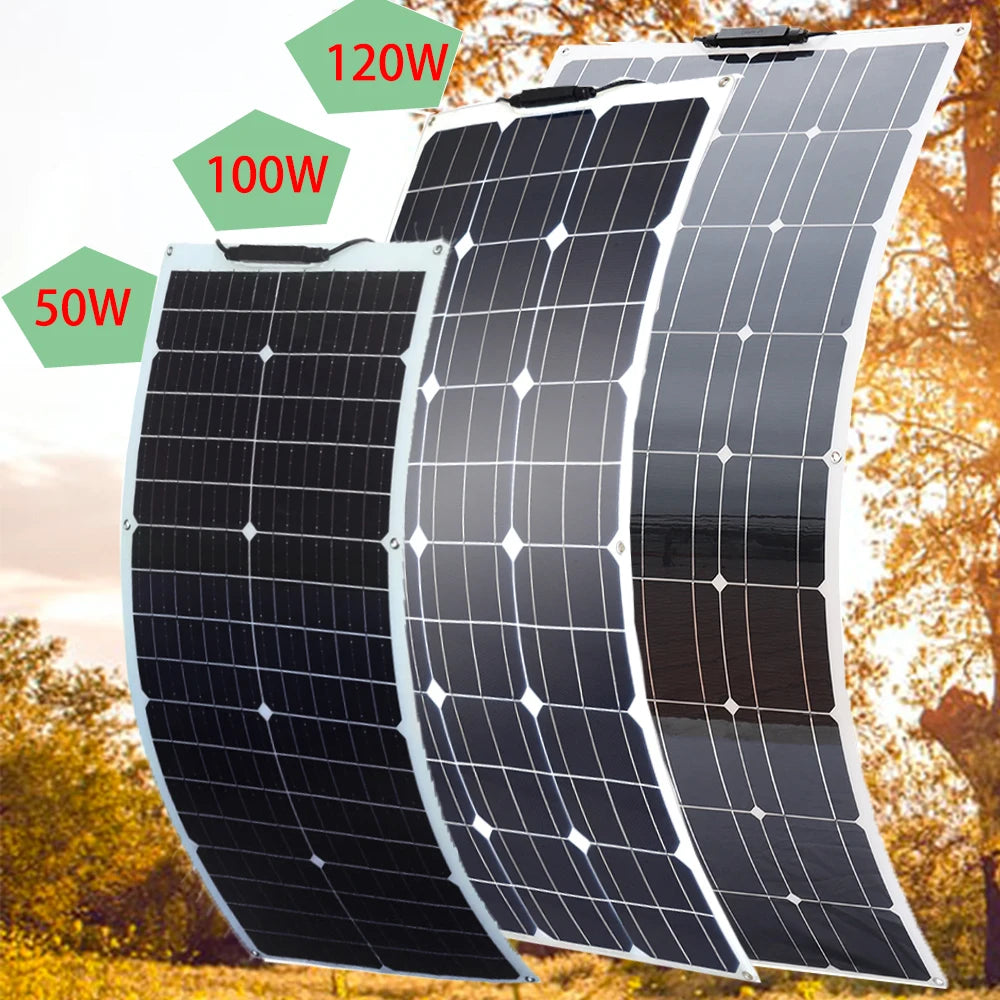 18V Flexible Solar Panels 50W 100W 120W Solar Balcony Photovoltaic Panel for Home Car Boat Camper 12V Battery Charger Waterproof