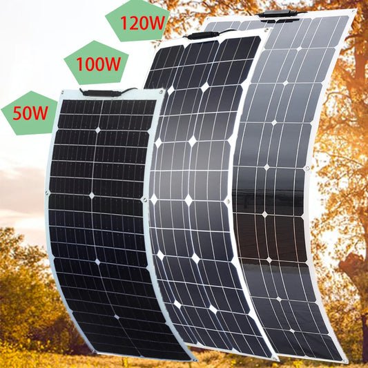 18V Flexible Solar Panels 50W 100W 120W Solar Balcony Photovoltaic Panel for Home Car Boat Camper 12V Battery Charger Waterproof