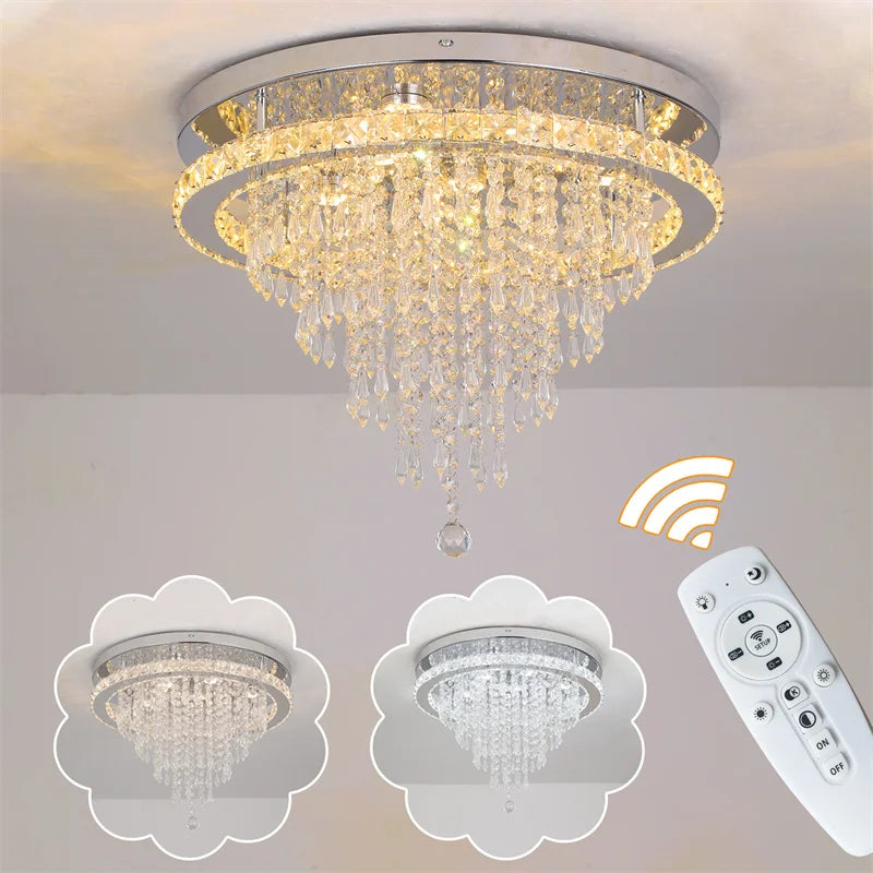 GreeLustr Crystal LED Chandelier With Remote Dimming For Living Rooms
