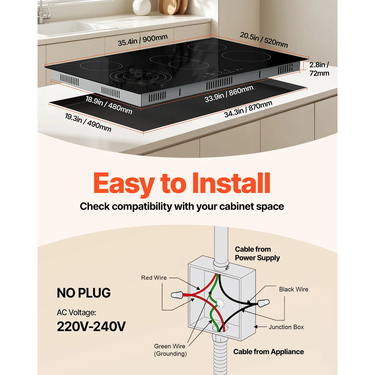 VEVOR Electric Cooktop With Ceramic Glass Touch Control Timer