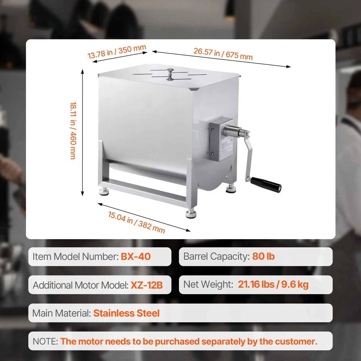 SucceBuy Manual Meat Mixer With Lid And Gear Reducer
