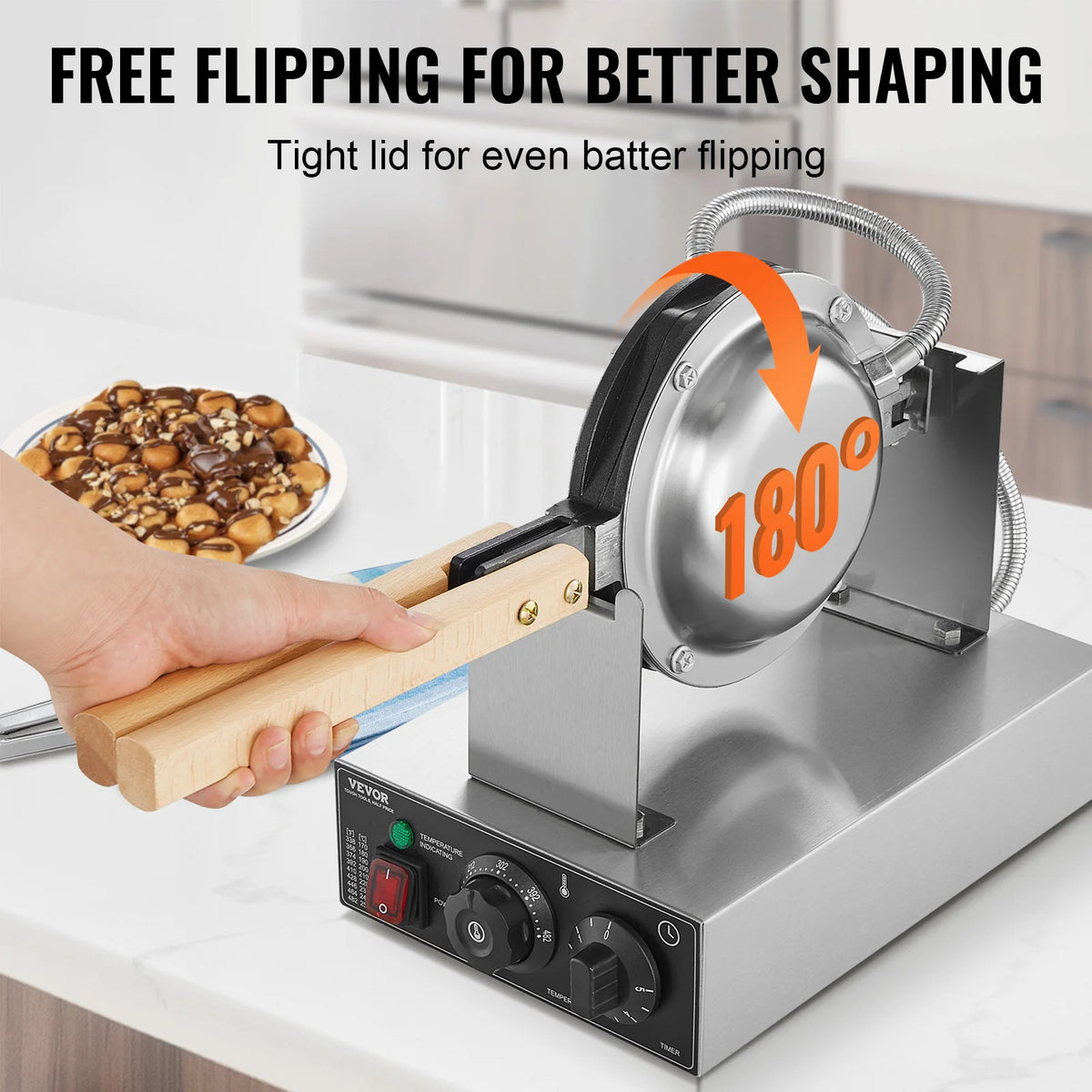 SucceBuy Commercial Bubble Waffle Maker With Rotatable Nonstick Plates