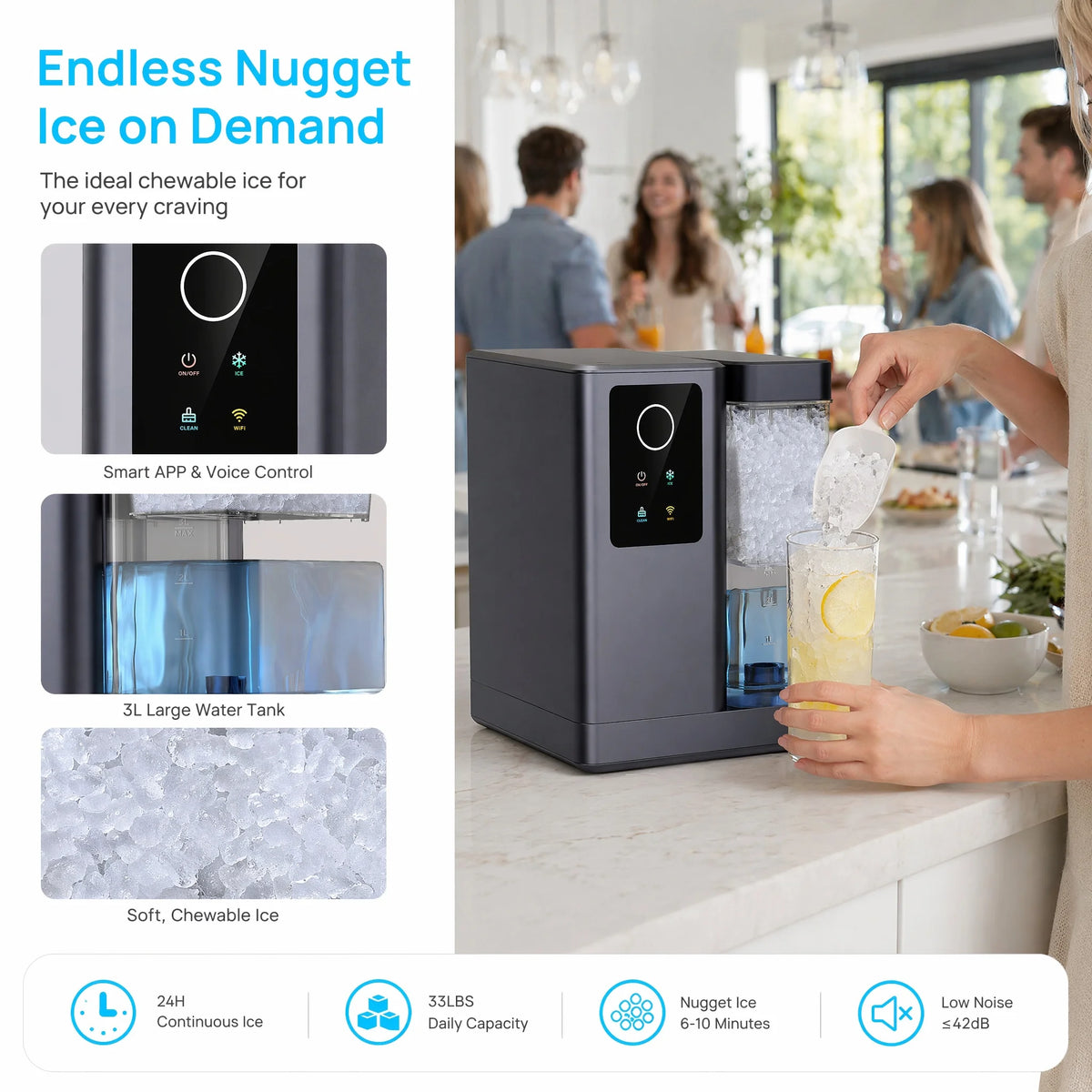 PHILERGO Nugget Ice Maker With App And Voice Control