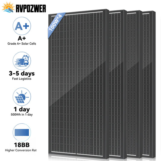 Rvpozwer 12.8V 400W/200W/100W 18BB N-Type Monocrystalline Silicon Rigid Solar Panel for Garden Roof Cabin Off-Grid System