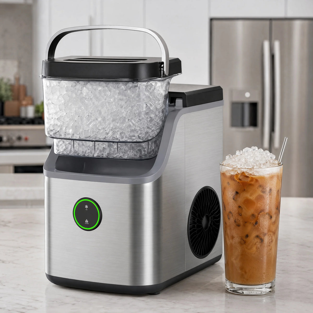 PHILERGO Nugget Ice Maker With Handle And Self Cleaning Function