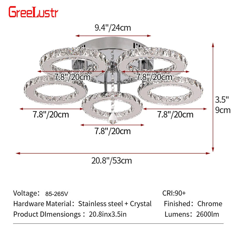 GreeLustr Crystal LED Ring Chandelier Modern Ceiling Light