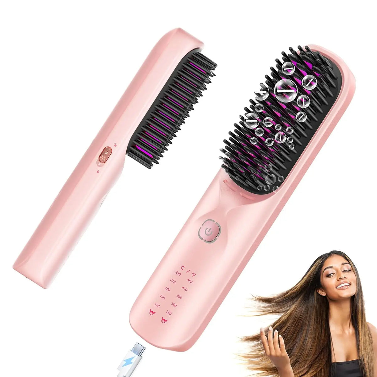 BOPCAL Cordless Hair Straightening Brush With Fast Heating