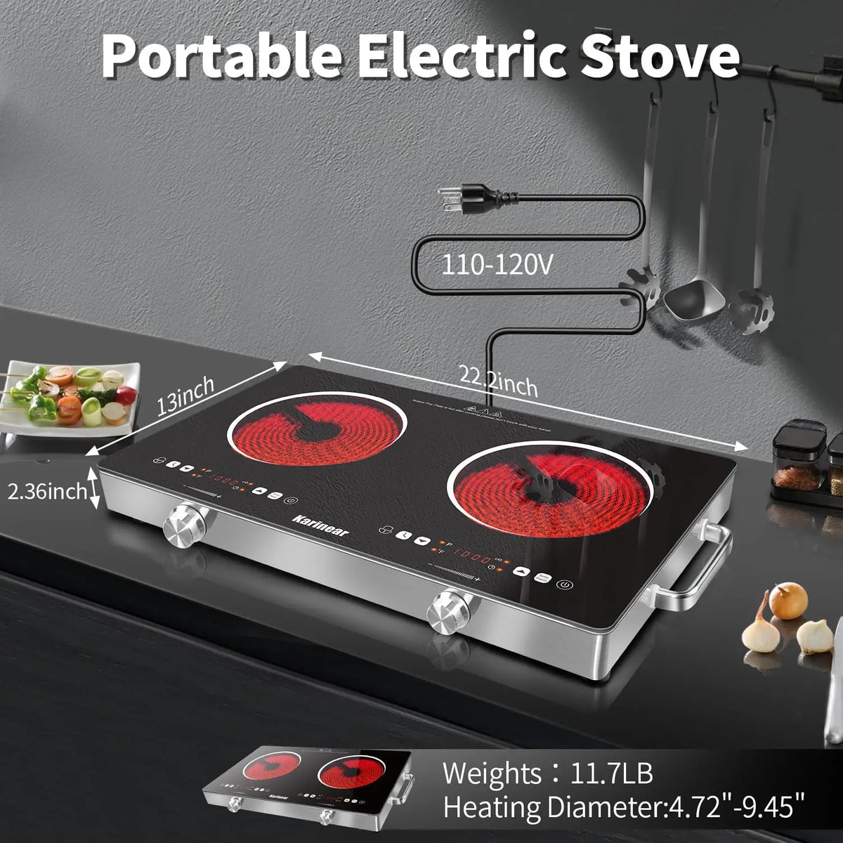 Karinear Ceramic Electric Hob With Dual Zone Heating And Safety Lock