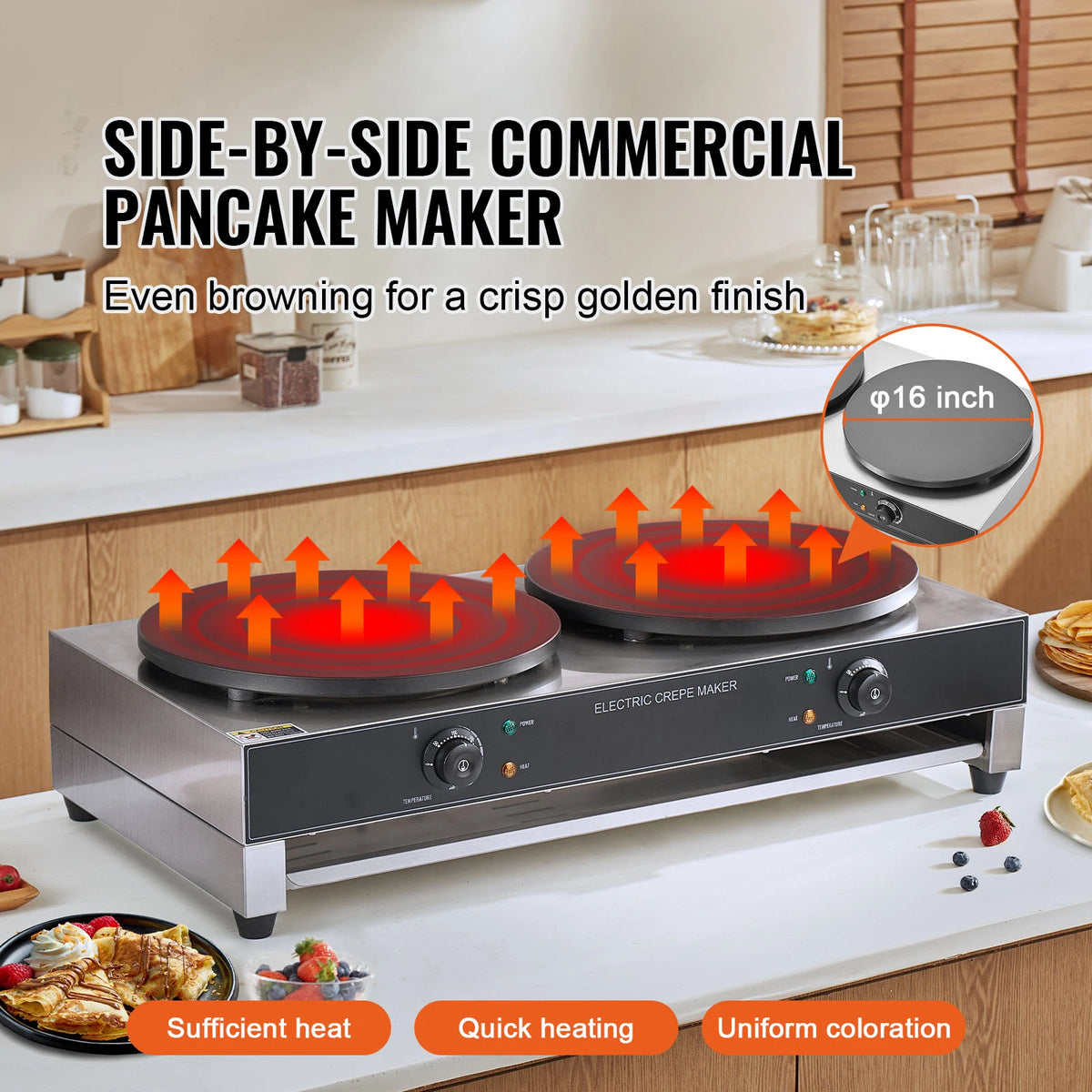 SucceBuy Commercial Electric Crepe Maker With Double Cooking Plates