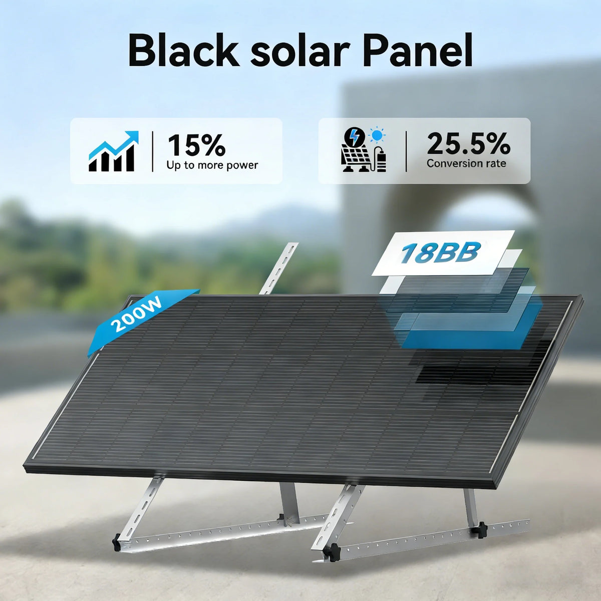 Rvpozwer 12.8V 200W Monocrystalline Solar Panel 18BB N-Type Module Off Grid PV Power Cells Waterproof  For Roof Home Off Grid