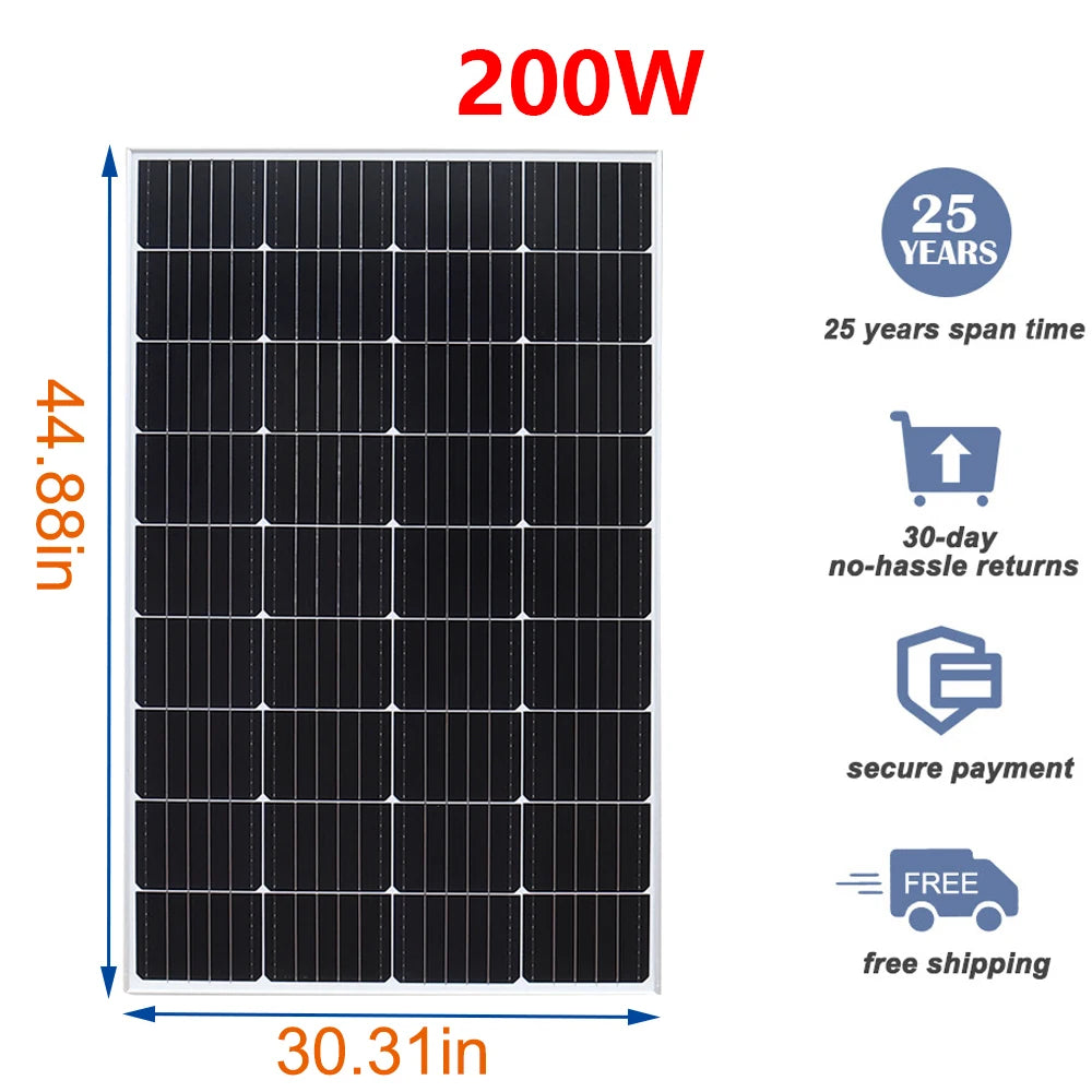 200W Glass Solar Panel 18V / Solar Panels Mounting Bracket House Balcony Car Solar Modulel for Charging Many Types Battery