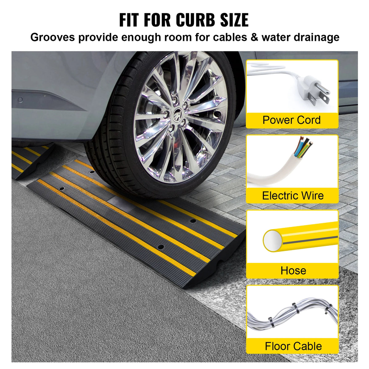 SucceBuy 1/2/3  Cable Protector Ramp Curb Rubber Driveway Threshold Bridge Expandable Ramps for Loading Dock Garage Sidewalk