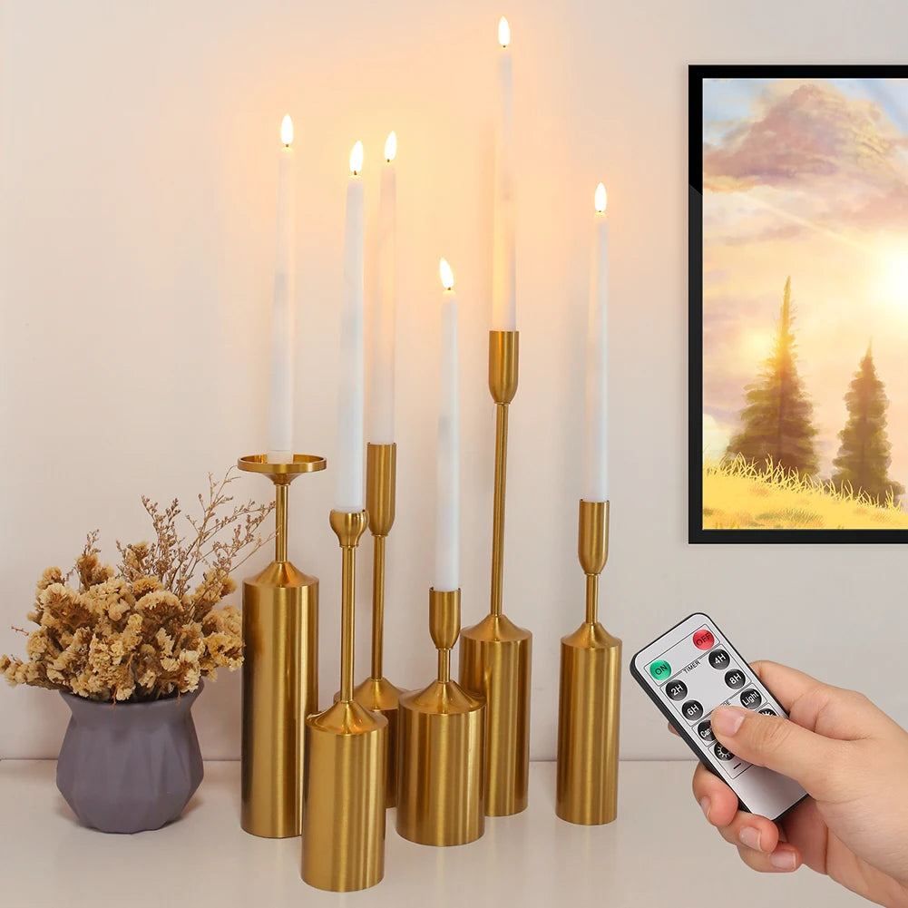 6/12Pack LED Flameless Ivory Taper Candles Flickering with Remote 3D Wick Battery Operated Christmas Window Candle Wedding Decor