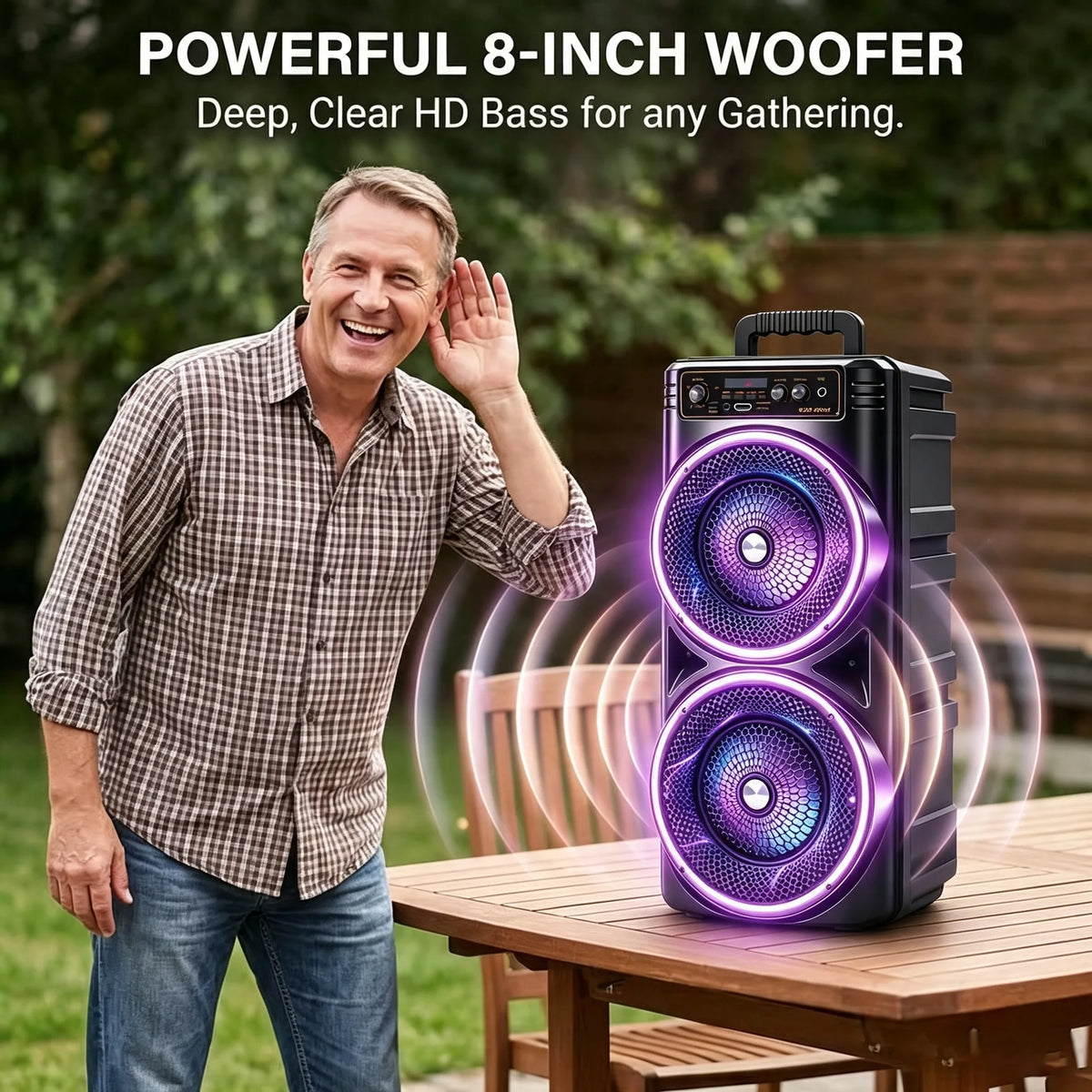 Professional‑Grade Portable Bluetooth Speaker, Dual‑Driver with Dynamic RGB LED Lights, TWS Wireless Stereo Interconnection, Supports Bluetooth, USB Drive, TF Card, Microphone and FM Radio, Compact Outdoor Speaker for Par