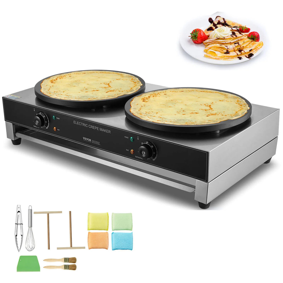 SucceBuy Commercial Electric Crepe Maker With Double Cooking Plates