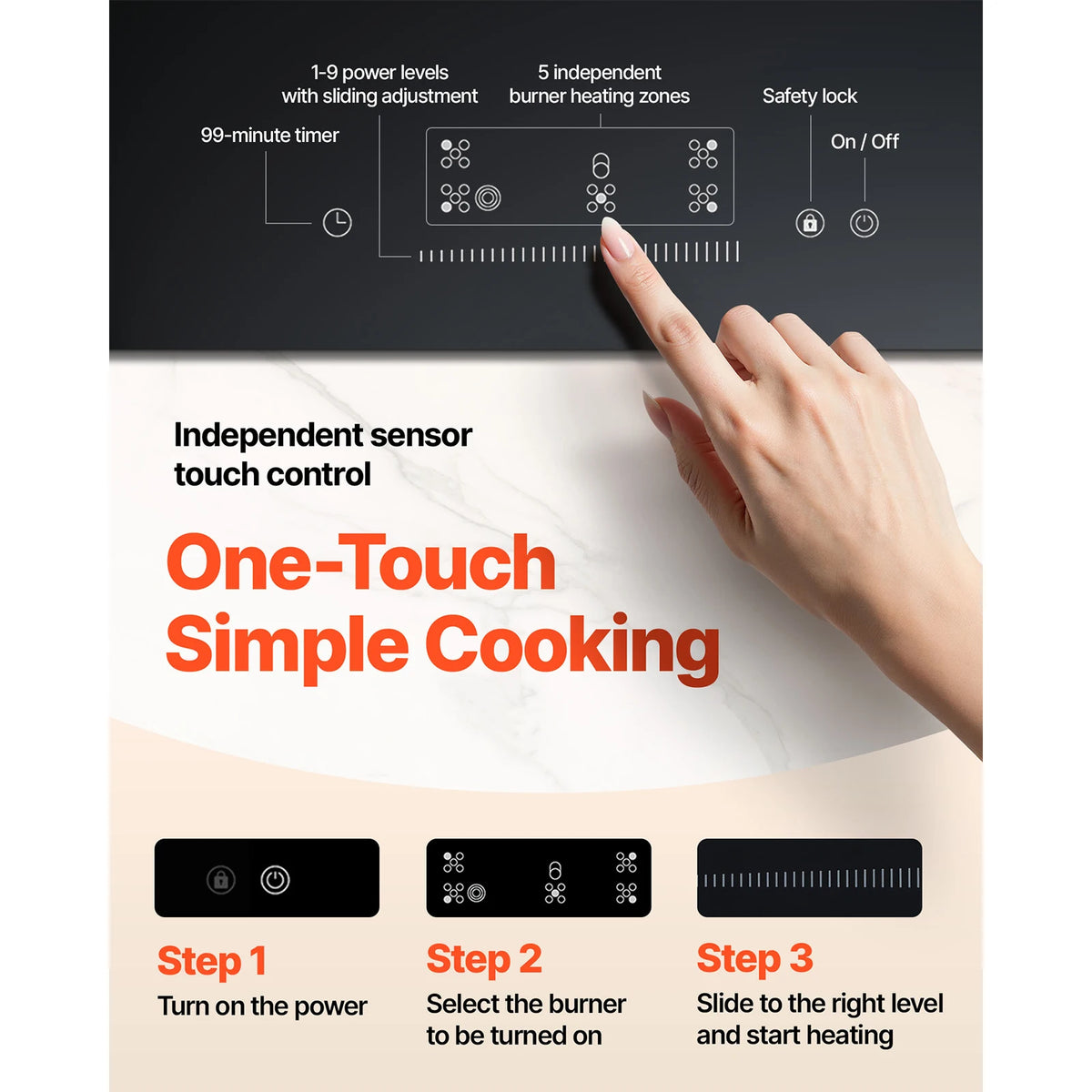 VEVOR Electric Cooktop With Ceramic Glass Touch Control Timer