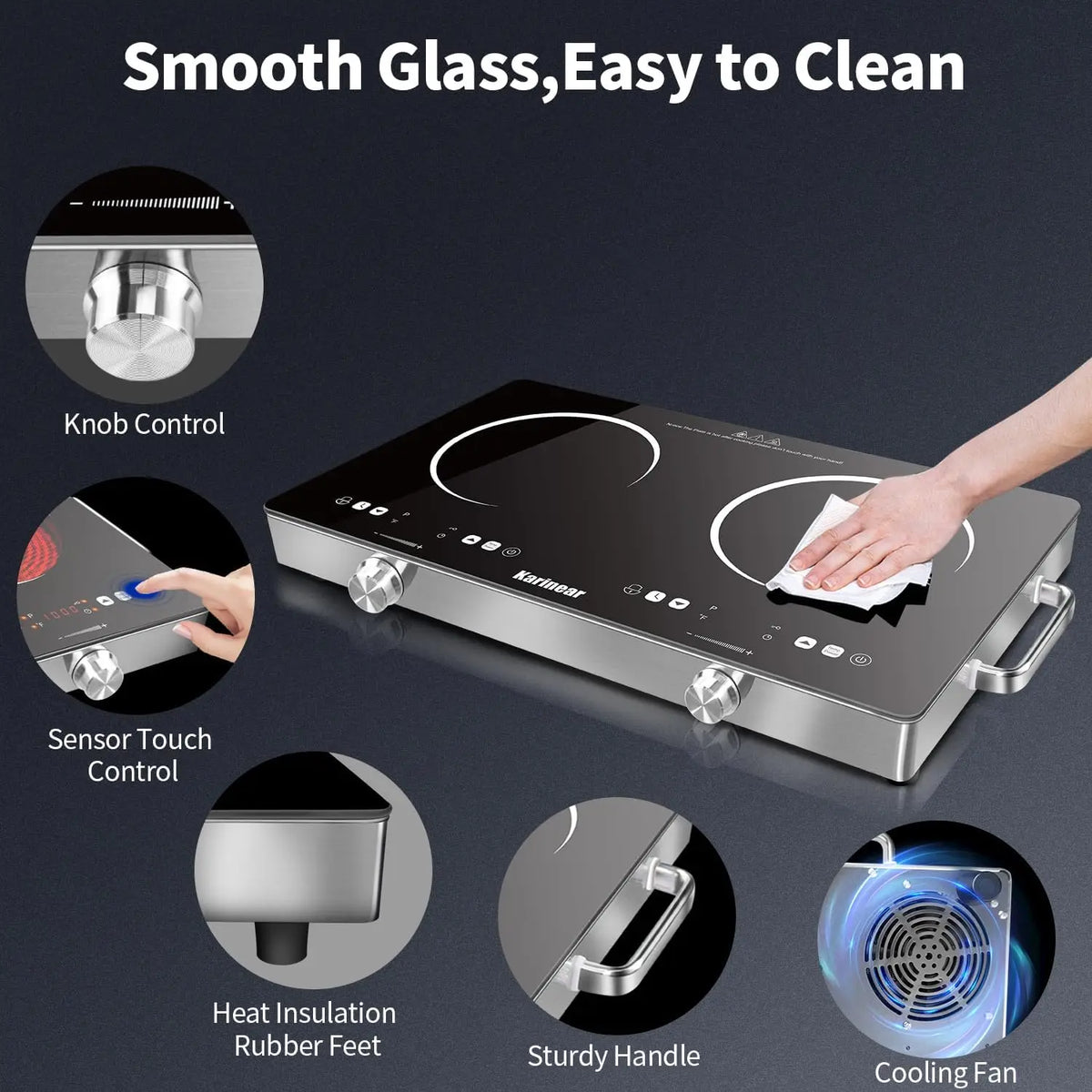 Karinear Ceramic Electric Hob With Dual Zone Heating And Safety Lock
