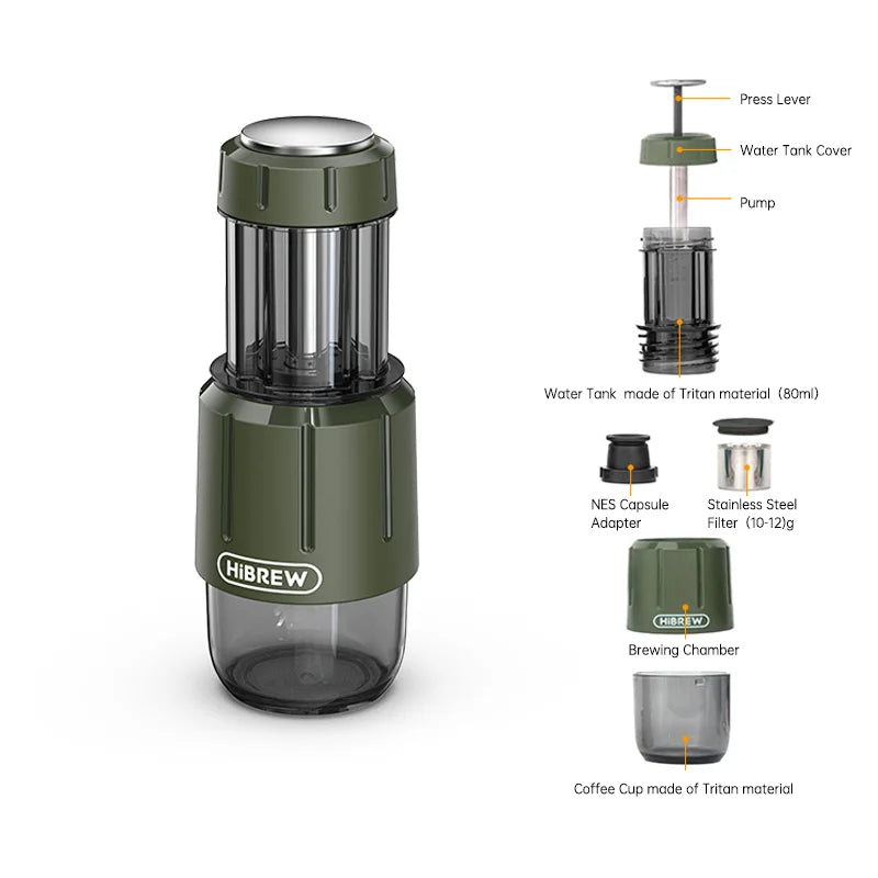 HiBREW Portable Manual Espresso Maker For Capsules And Ground Coffee
