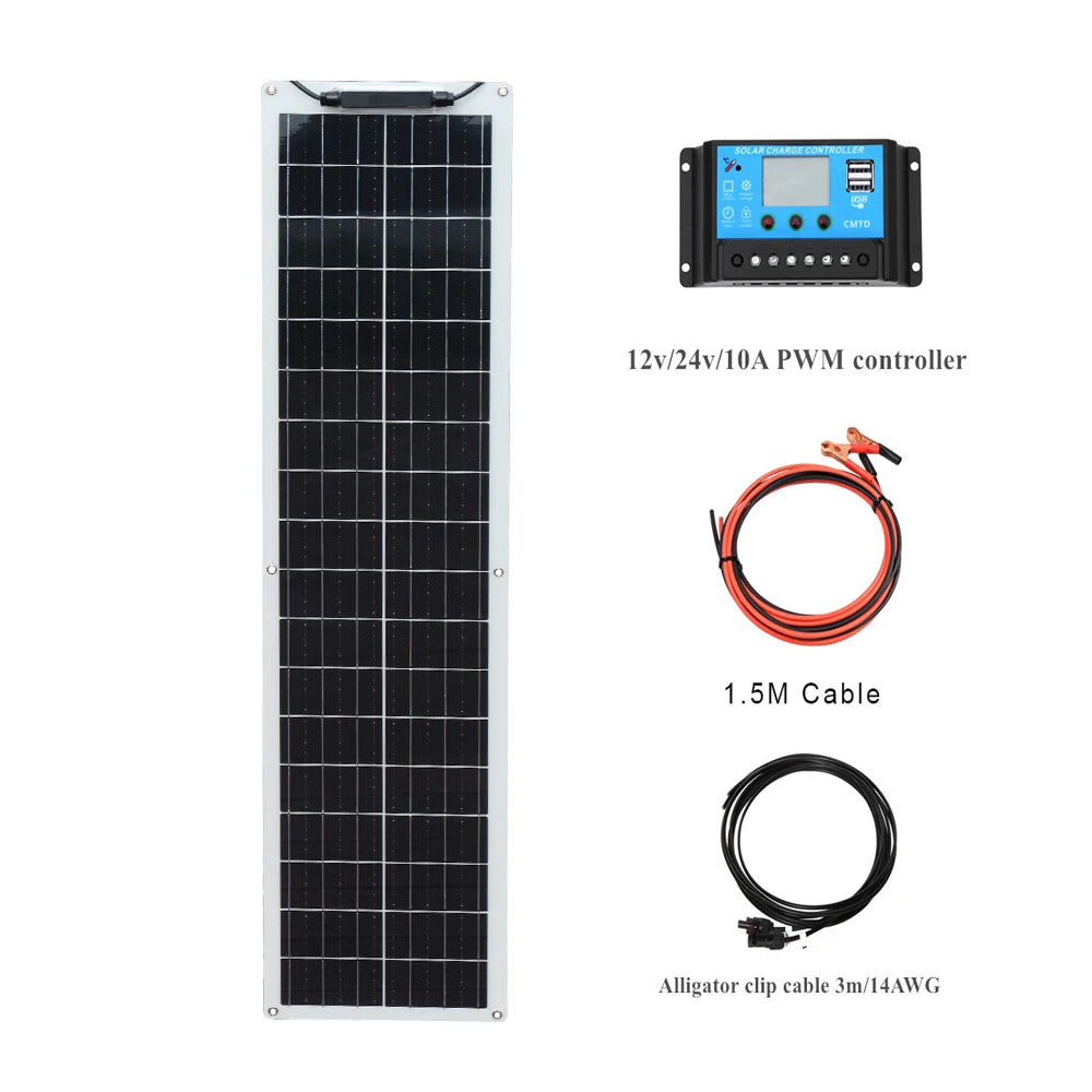 1-2pcs 50W Solar Panel Kit Complete 100W 12V High Efficiency Mono Cell Flexible Solar Panels With Charge Controller PV Cable
