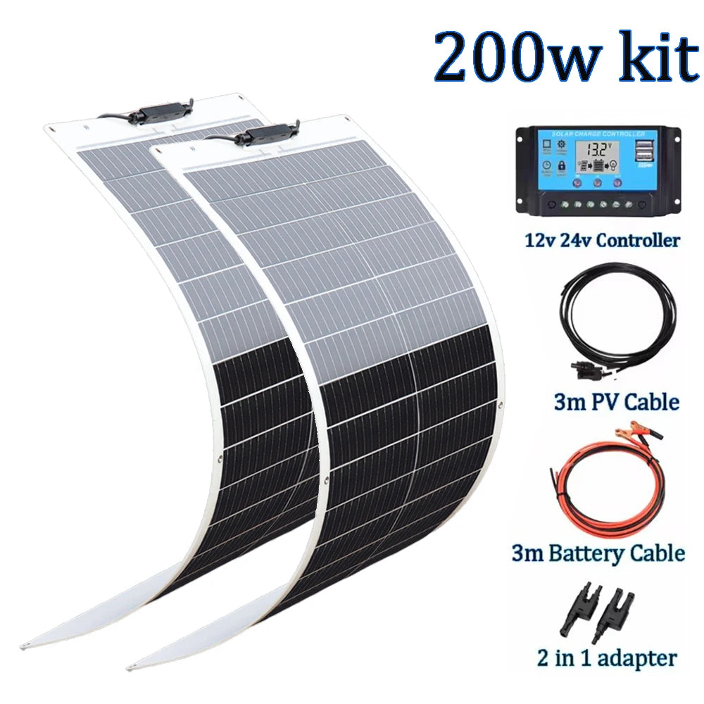 1000W 600W 300W 200W 100W Flexible Solar Panel Protable Solar Panel System 12V 24V Battery Charger for Camping Equipment Home RV