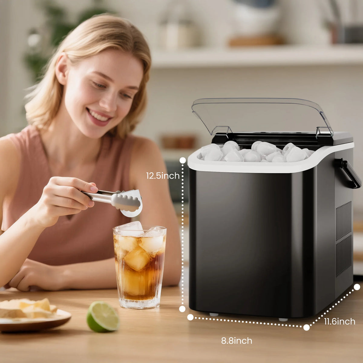 Portable Countertop Bullet Ice Maker With Handle And Self Cleaning Function