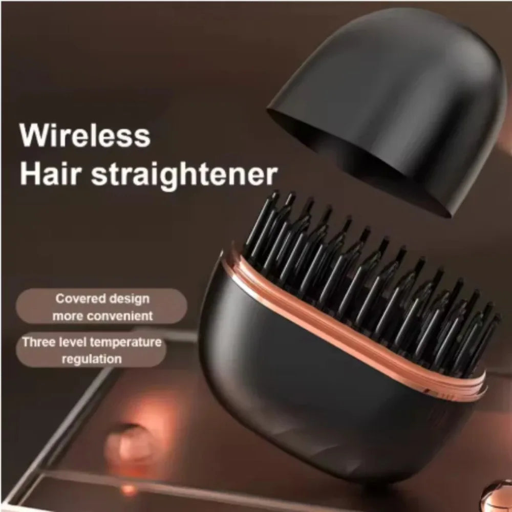 Zimir Rechargeable Hair Straightener Brush With Anti Scalding Design
