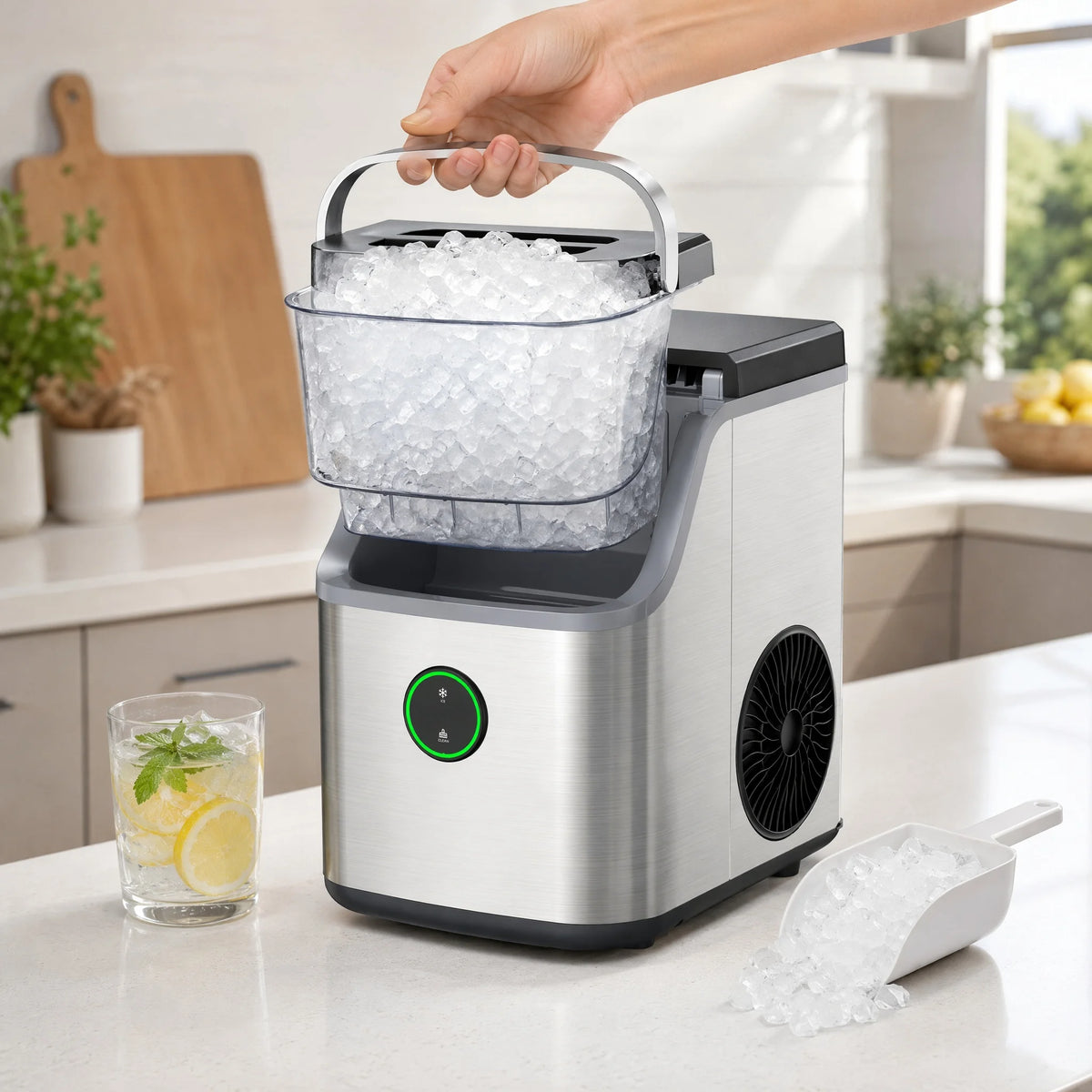 PHILERGO Nugget Ice Maker With Handle And Self Cleaning Function