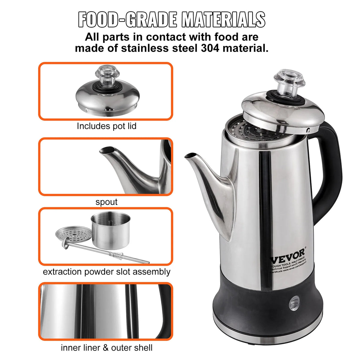 SucceBuy Stainless Steel Electric Coffee Percolator With Keep Warm