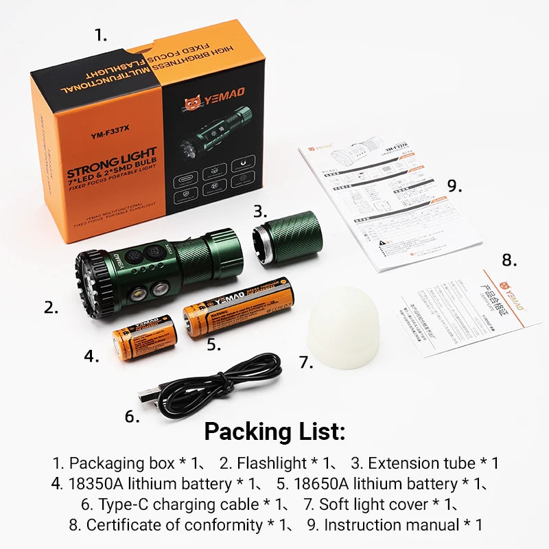 YEMAO F337X Rechargeable LED Flashlight for Camping and Outdoor Use