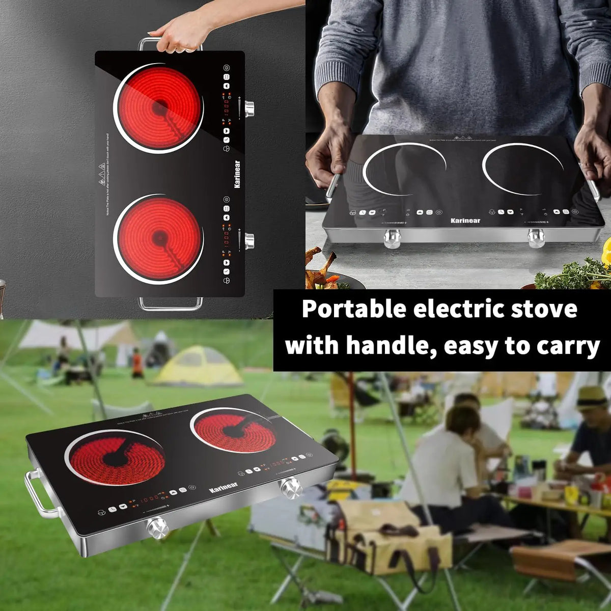Karinear Ceramic Electric Hob With Dual Zone Heating And Safety Lock
