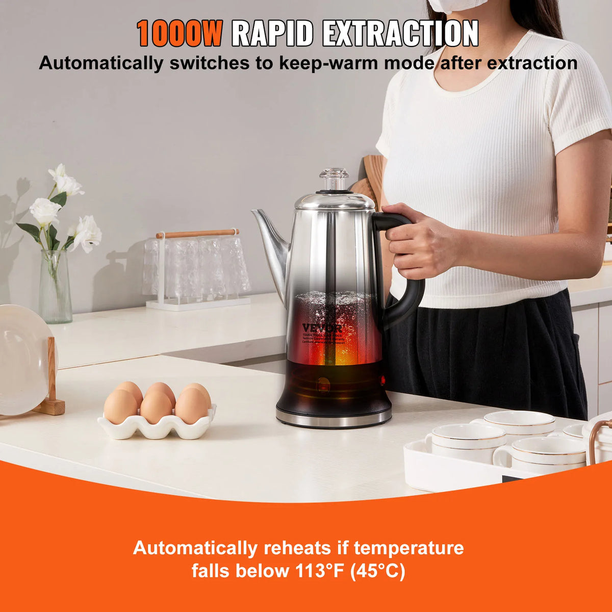 SucceBuy Stainless Steel Electric Coffee Percolator With Keep Warm