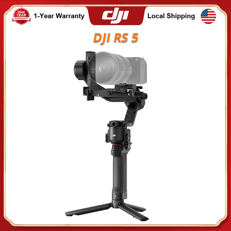 DJI RS 5 Gimbal Stabilizer for Camera, Canon/Sony/Nikon/Fujifilm | Fine-Tuning Knobs, 2nd-Gen Automated Axis Locks, Quick-Open Tripod, Z-Axis Indicator