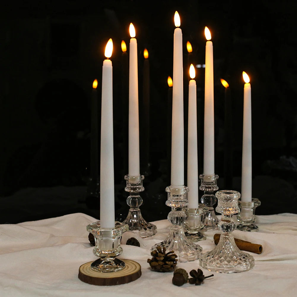 6/12Pack LED Flameless Ivory Taper Candles Flickering with Remote 3D Wick Battery Operated Christmas Window Candle Wedding Decor