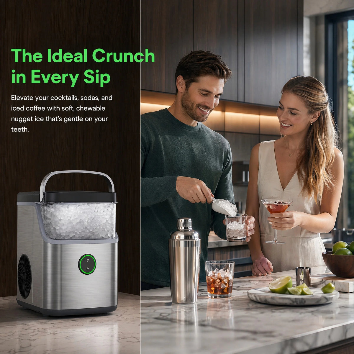 PHILERGO Nugget Ice Maker With Handle And Self Cleaning Function