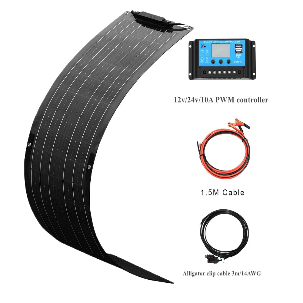 1-2pcs 50W Solar Panel Kit Complete 100W 12V High Efficiency Mono Cell Flexible Solar Panels With Charge Controller PV Cable