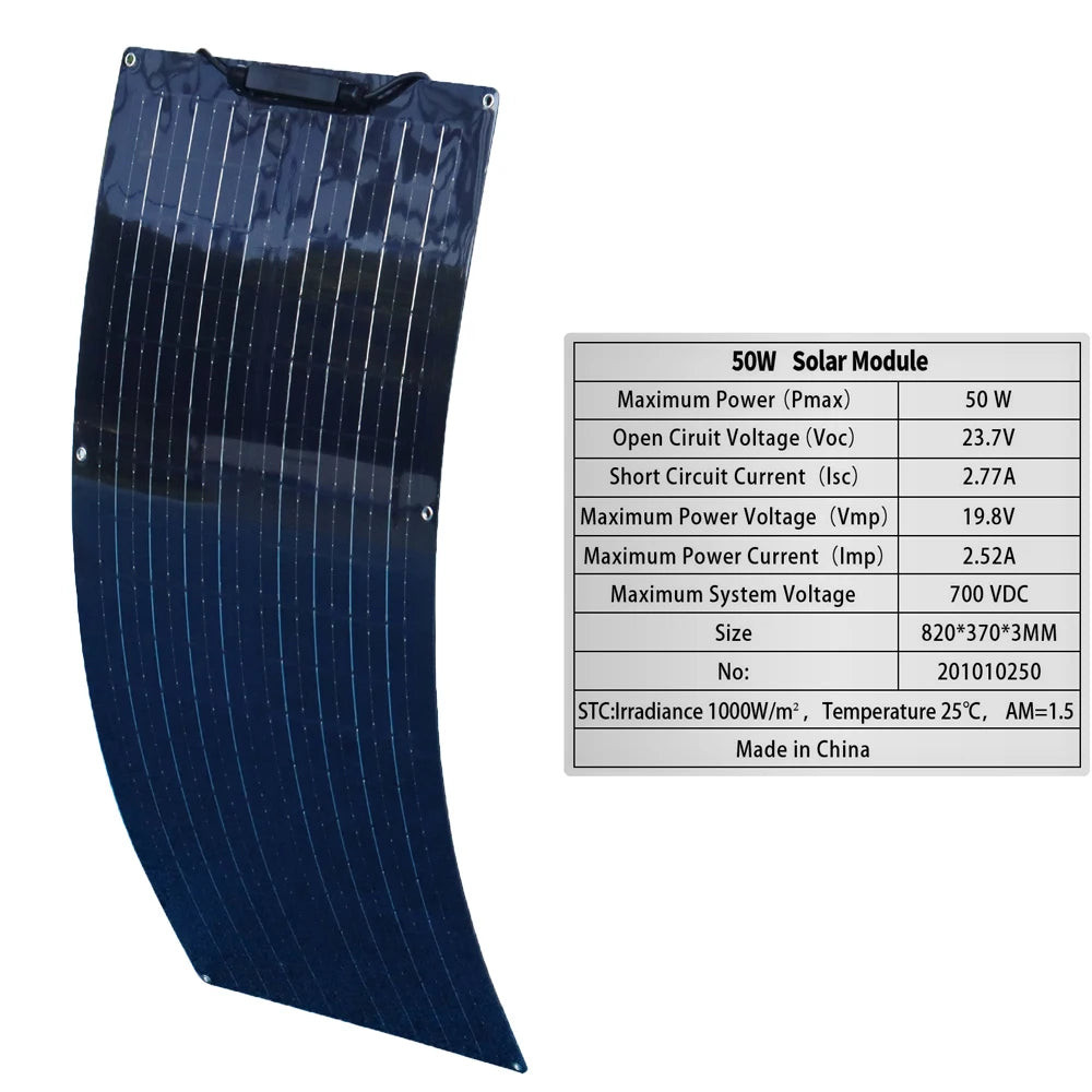 1-2pcs 50W Solar Panel Kit Complete 100W 12V High Efficiency Mono Cell Flexible Solar Panels With Charge Controller PV Cable