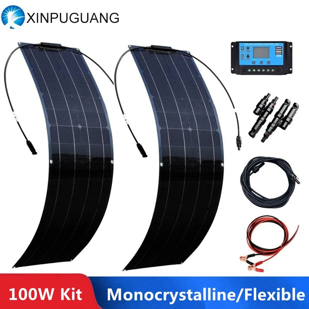 1-2pcs 50W Solar Panel Kit Complete 100W 12V High Efficiency Mono Cell Flexible Solar Panels With Charge Controller PV Cable
