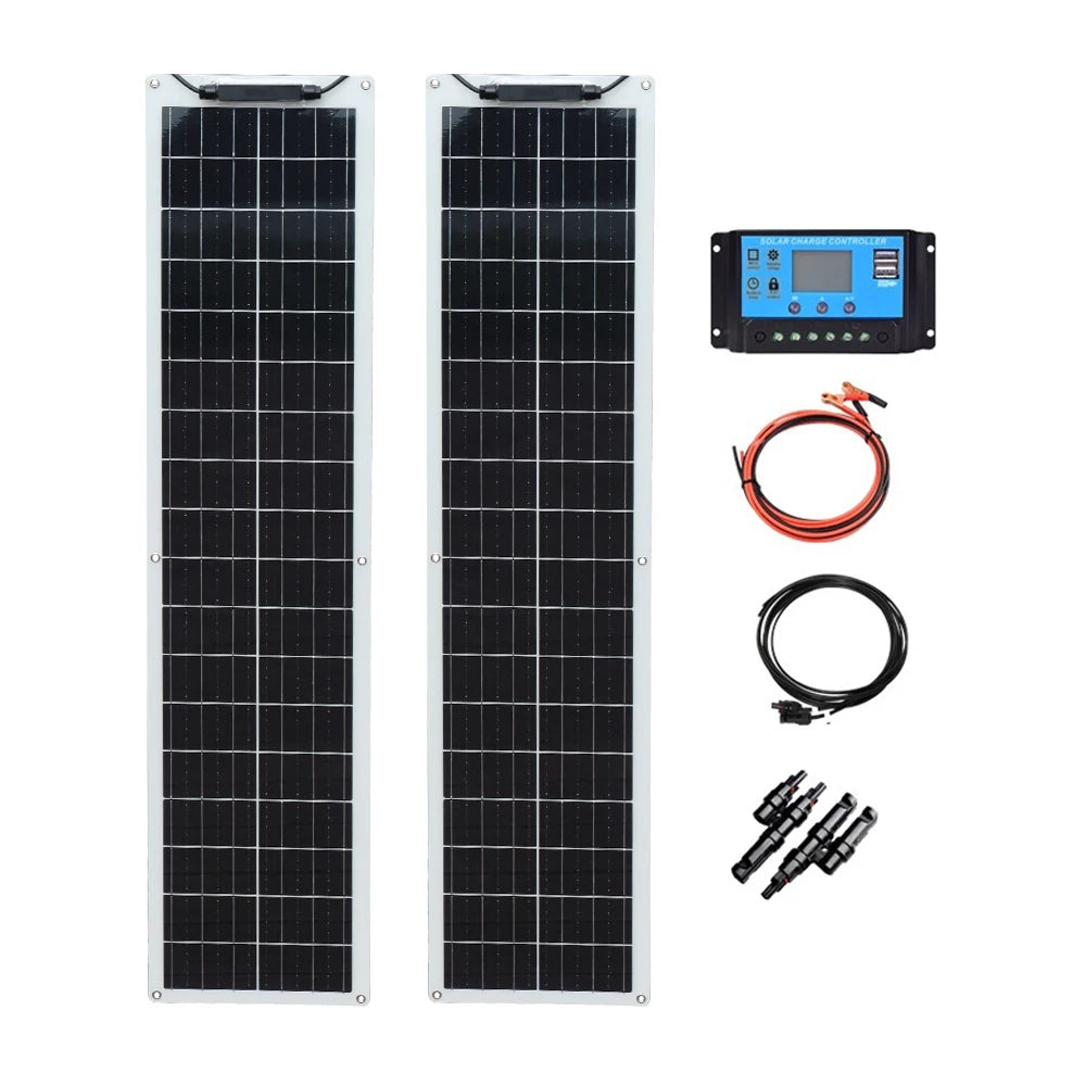 1-2pcs 50W Solar Panel Kit Complete 100W 12V High Efficiency Mono Cell Flexible Solar Panels With Charge Controller PV Cable