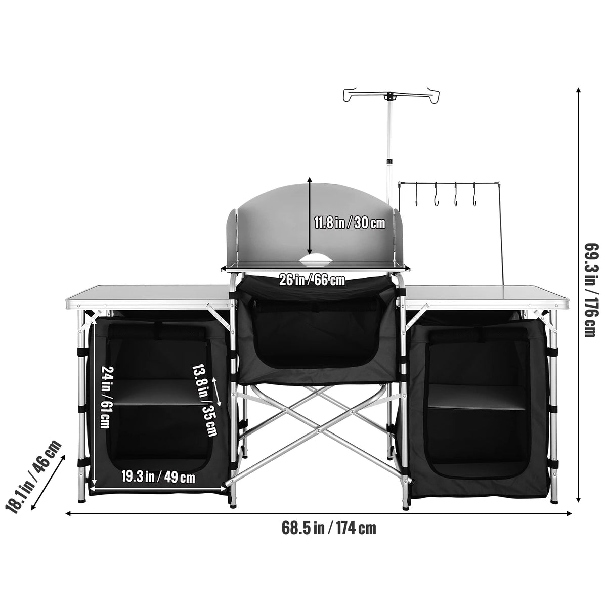 SucceBuy Foldable Outdoor Camping Kitchen Table With Storage Rack