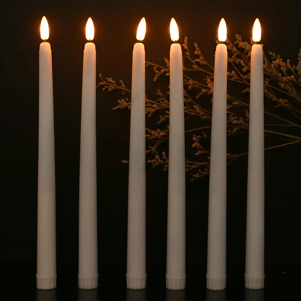 6/12Pack LED Flameless Ivory Taper Candles Flickering with Remote 3D Wick Battery Operated Christmas Window Candle Wedding Decor
