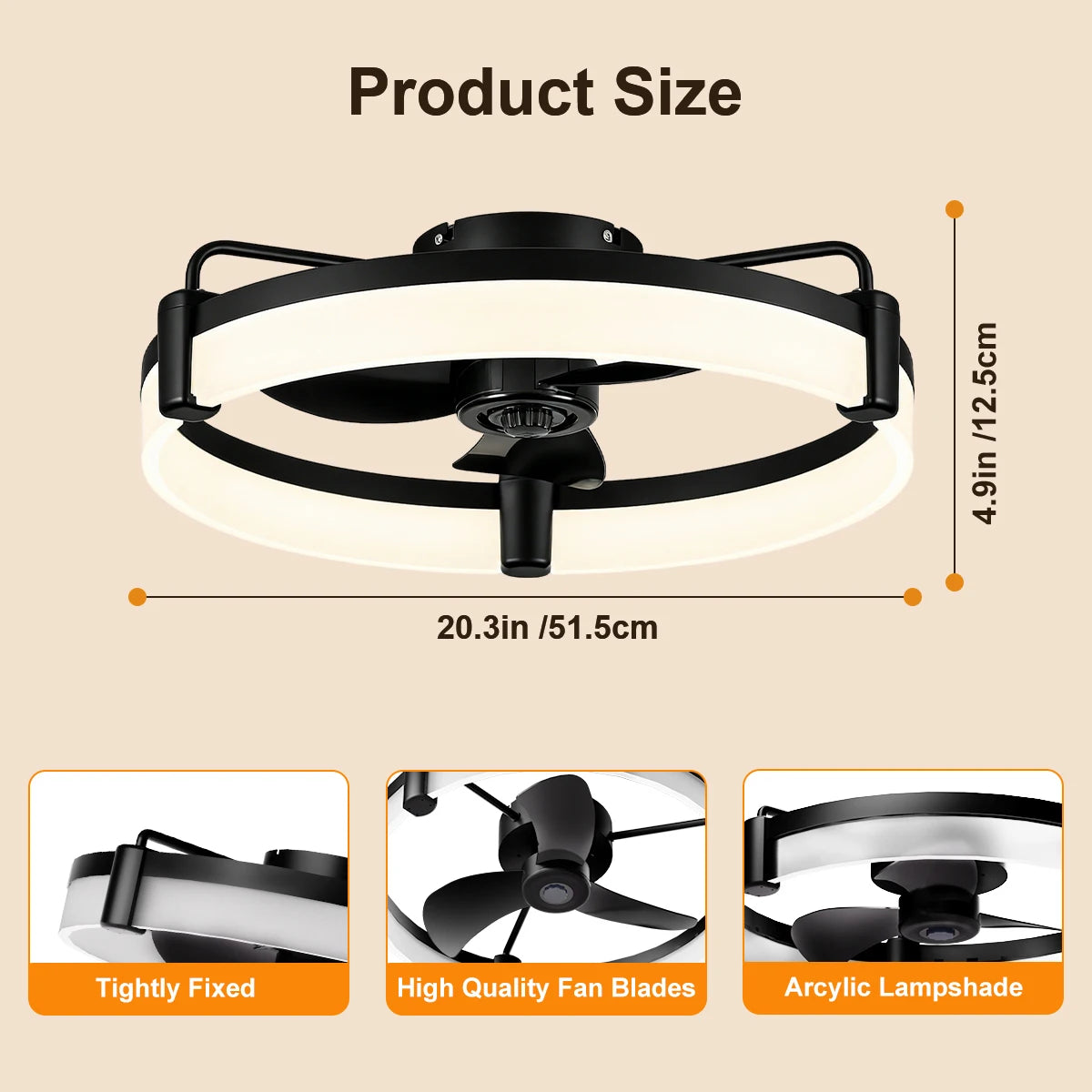 Aiopp Modern Flush Mount Ceiling Fan With Dimmable LED Light