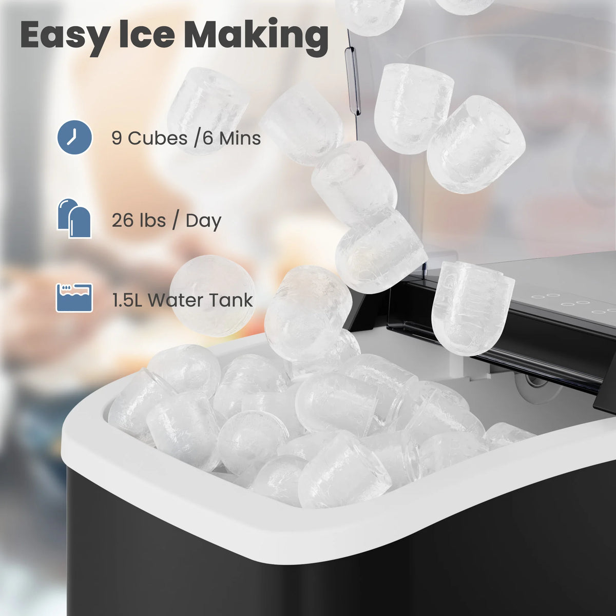 Portable Countertop Bullet Ice Maker With Handle And Self Cleaning Function
