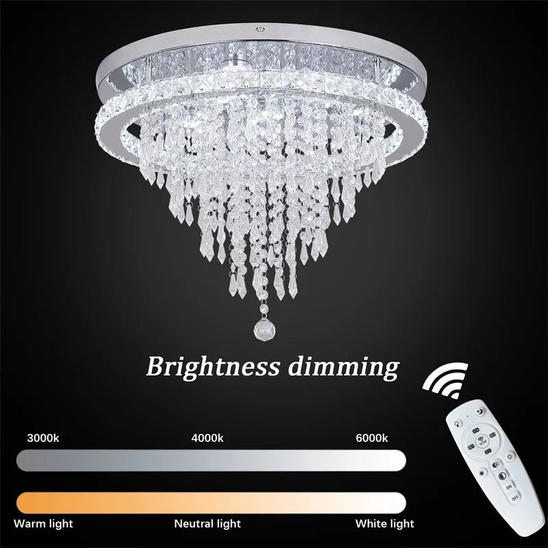 GreeLustr Crystal LED Chandelier With Remote Dimming For Living Rooms